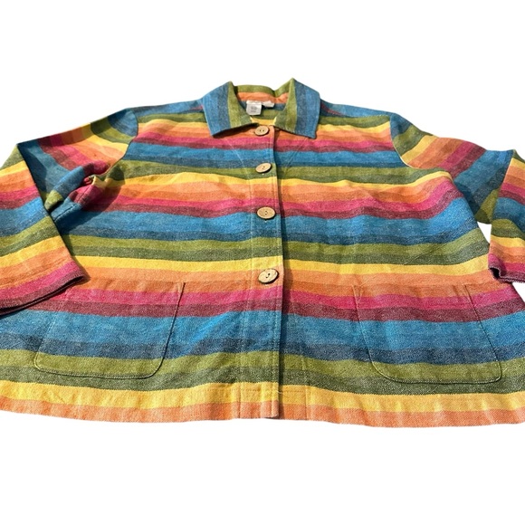 Coldwater Creek Rainbow Striped Linen Blend Shirt Jacket Shacket Button Up Sz M - Picture 2 of 8